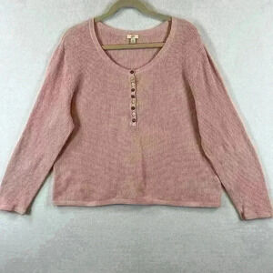 Banana Republic Waffle Top Women’s XL Pink Scoop Neck Button Detail
